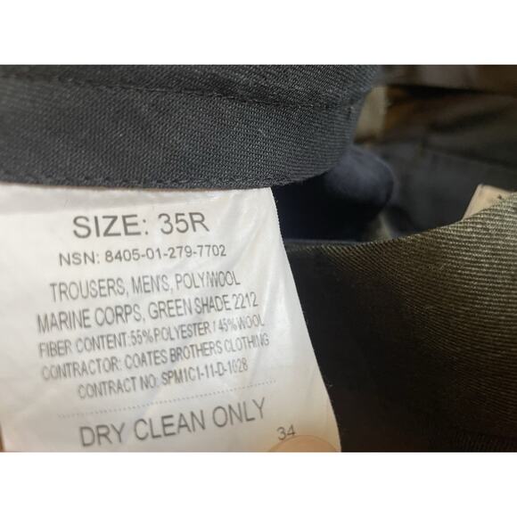 Marine Corps Alpha Mens Pants Trousers Size 35R Greens Military Uniform 35 USMC - Picture 3 of 7